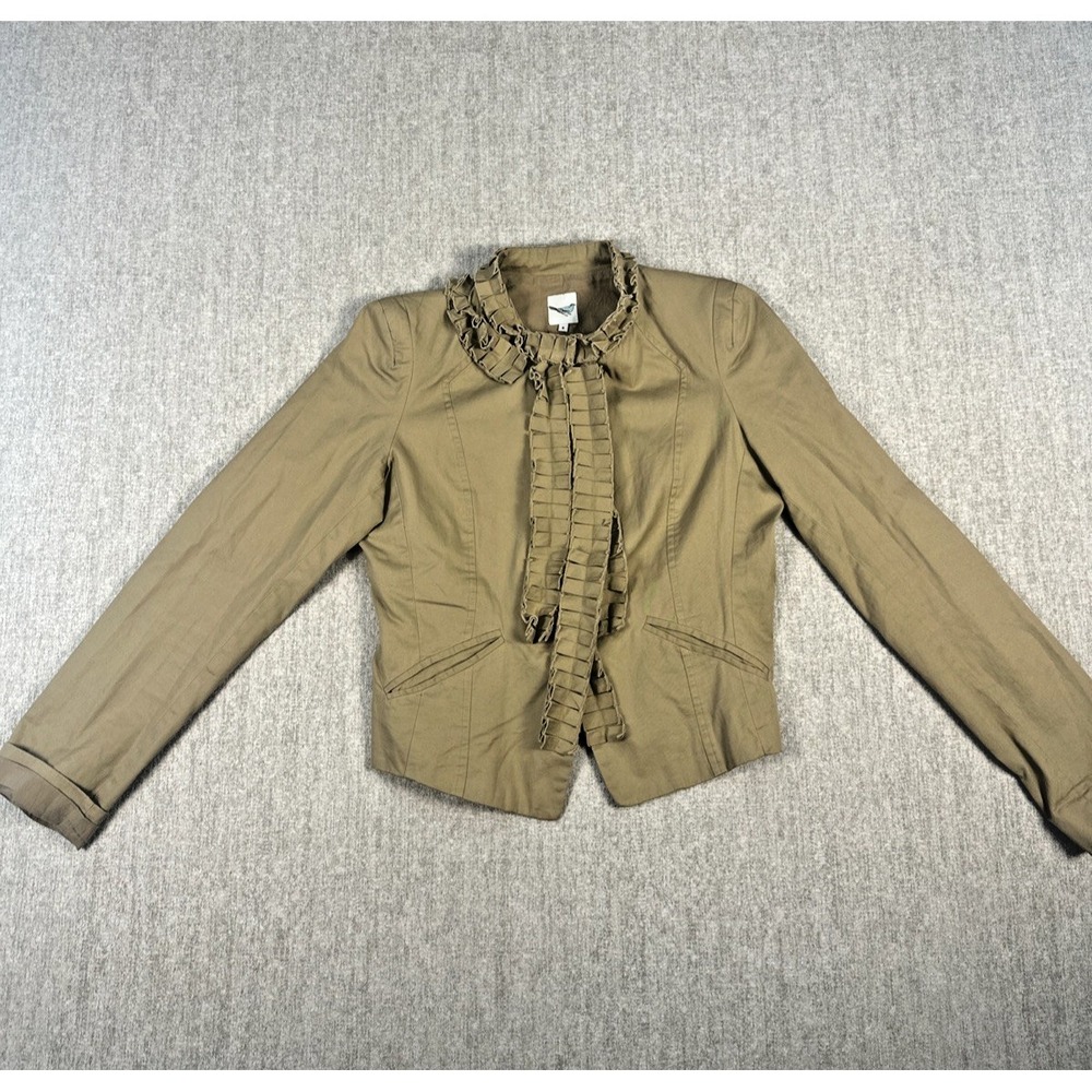 Sundance Blazer Jacket Women 4 Tan Cotton Fringe Ruffle Tailored Boho Chic‎